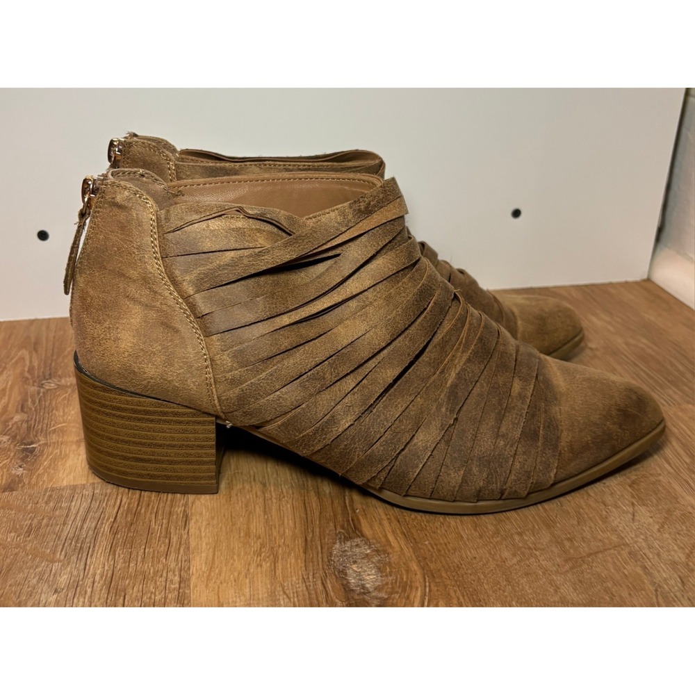 Fergalicious Boots Womens 10 M Iggy‎ Pointed Toe Ankle Brown Fabric Zip Heels